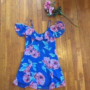 Want and Need Blue &Pink Floral off shoulder dress